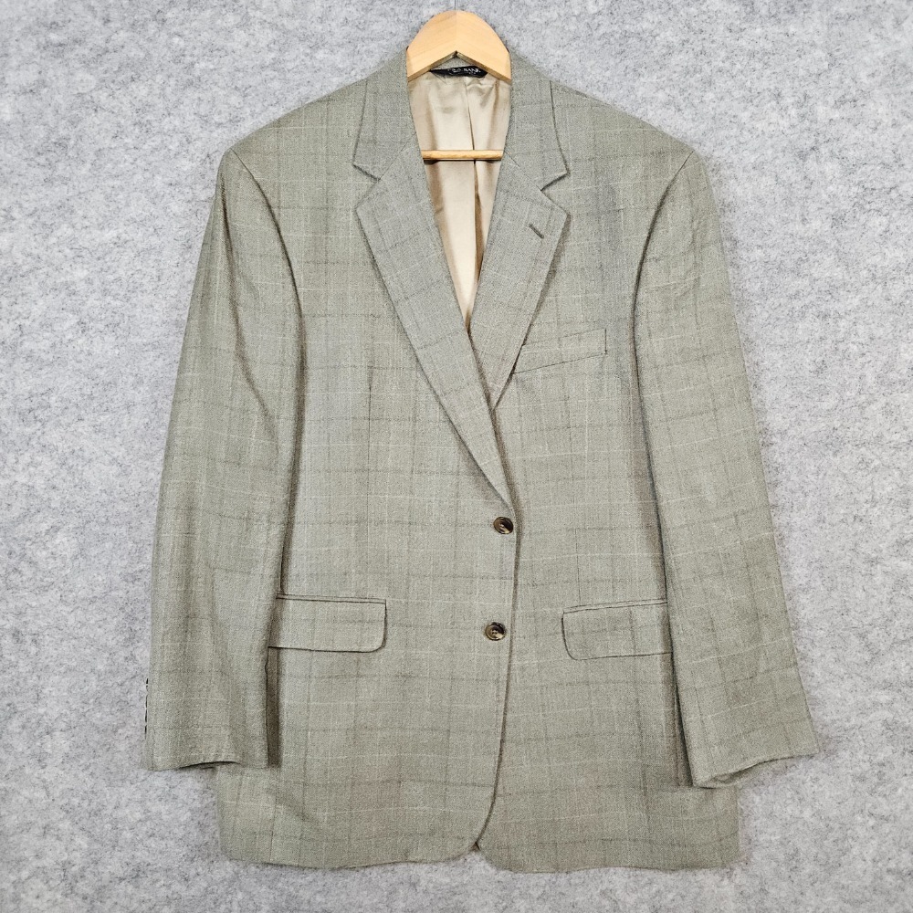 Jos A Bank Men's Blazer Gray Windowpane Size 43R Silk/Wool Preppy‎ Church WORN